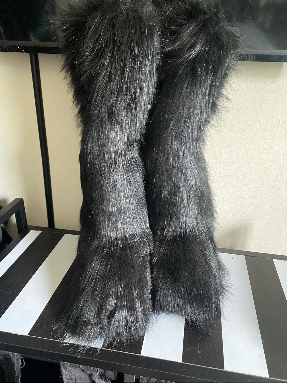 Black Faux Fur Knee-High Boots